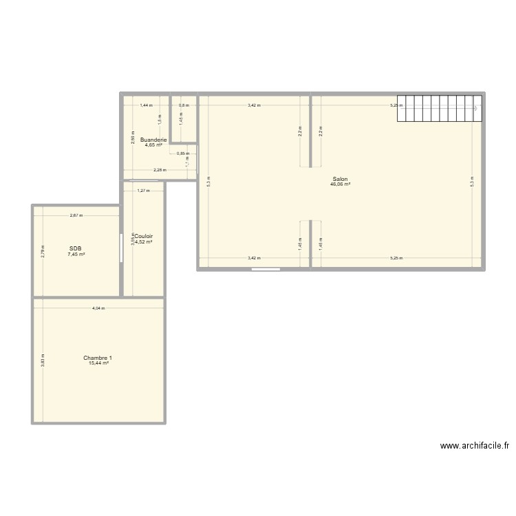 RDC Maison. Plan de 6 pièces et 79 m2