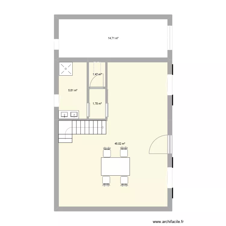 plan initiale r&eacute;novation projet archi. Plan de 5  et 69 m²