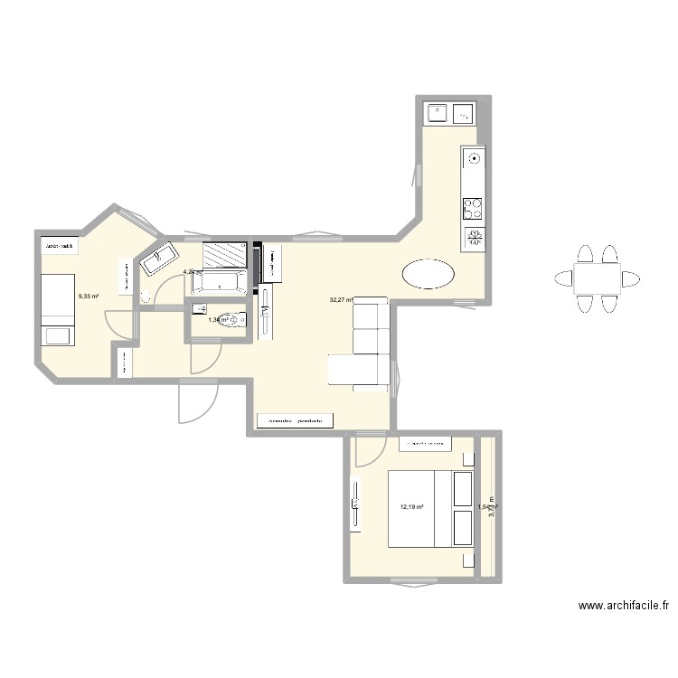 BERAULT 3. Plan de 6 pièces et 61 m2