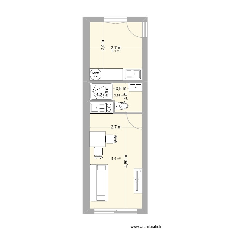 Lionel et Stéphanie. Plan de 3 pièces et 25 m2