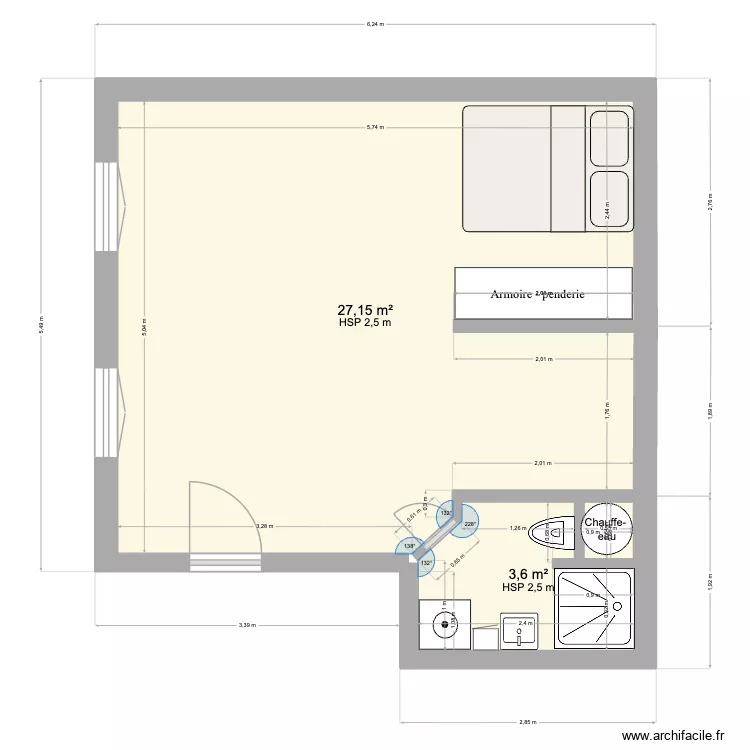 Studio. Plan de 2 Pièces et 31 m²