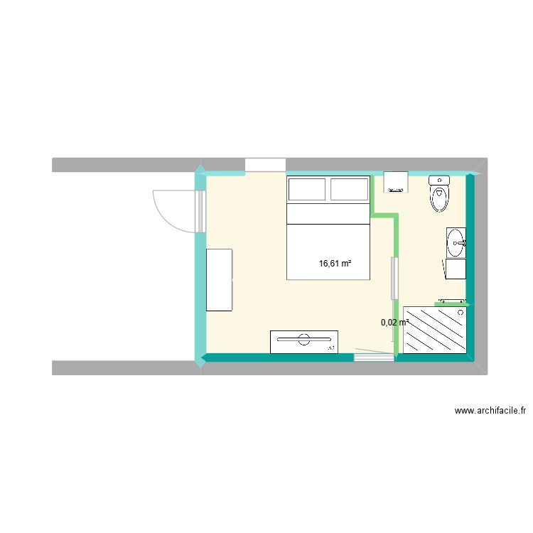 melanie. Plan de 2 pièces et 17 m2