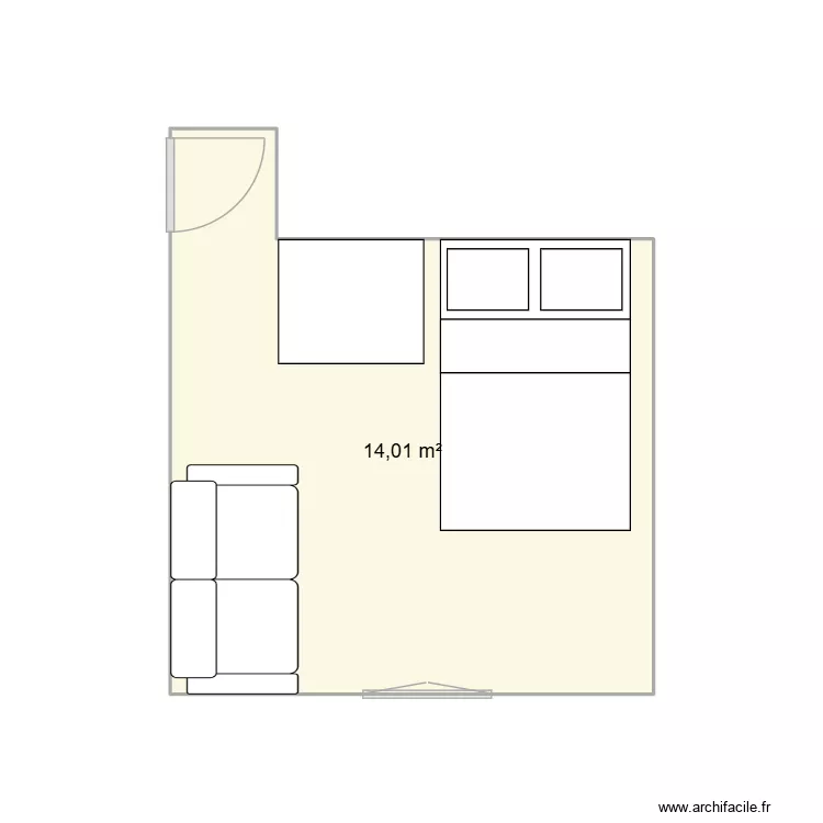 Chambre. Plan de 1 pièce et 14 m²