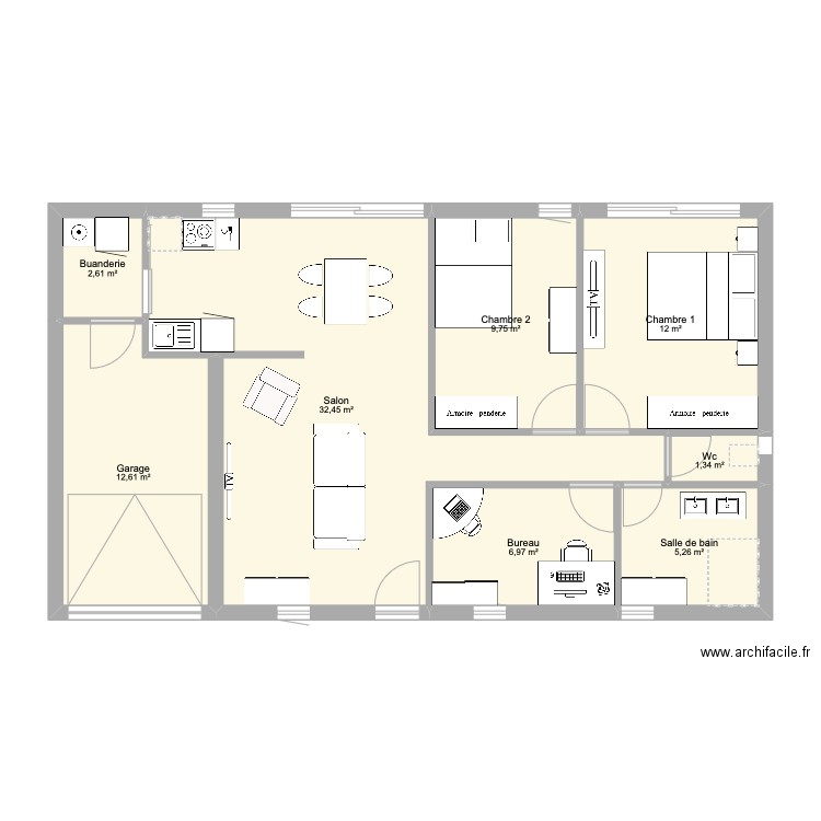 maison 1. Plan de 8 pièces et 83 m2