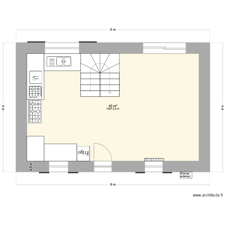 rdc valayssac inversé. Plan de 1 pièce et 40 m2