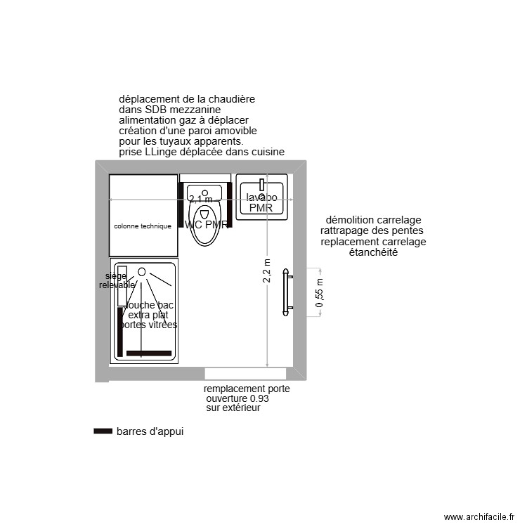 projet adaptation SDB appartement MJ ROY. Plan de 0 pièce et 0 m2