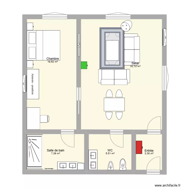 Suite. Plan de 5 pièces et 68 m²