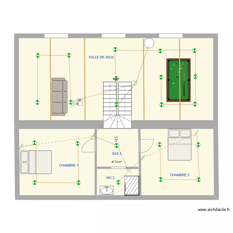 ETAGE 2 ECLAIRAGE. Plan de 2 Pièces et 107 m² ETAGE 2 ECLAIRAGE. Plan de 2 Pièces et 107 m²