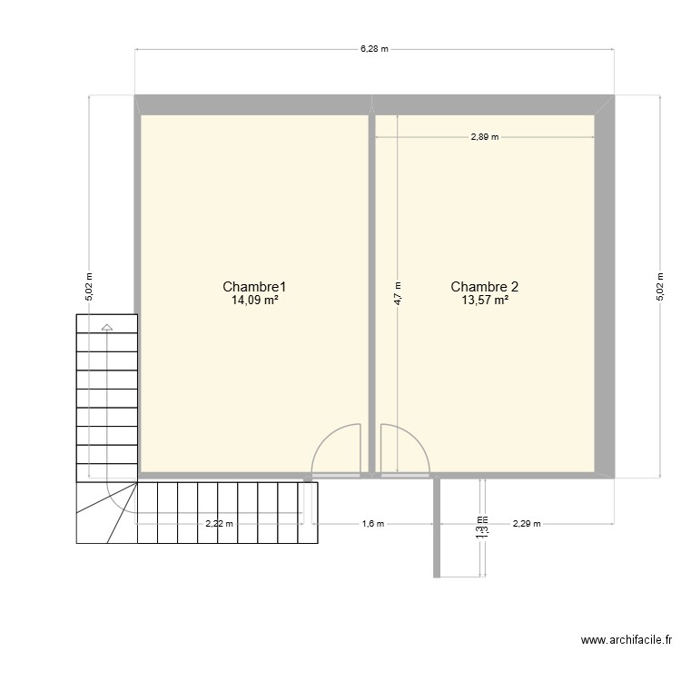 Louis Dehay. Plan de 2 pièces et 28 m2