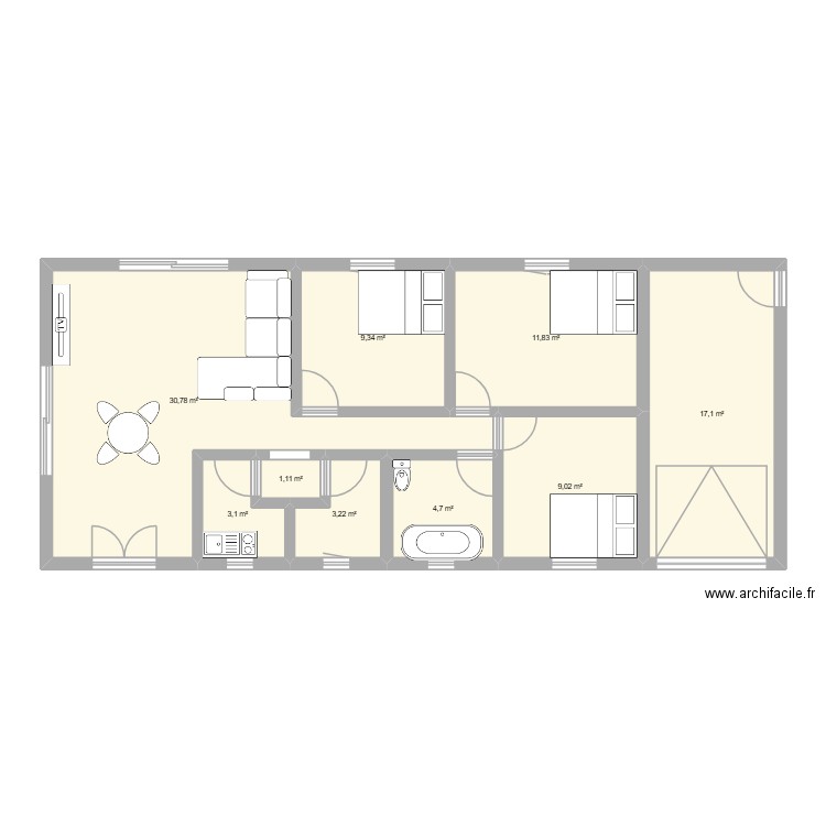 plan habitation. Plan de 9 pièces et 90 m2