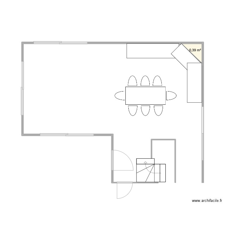 Cuisine salon Table milieu. Plan de 1 pièce et 0 m2