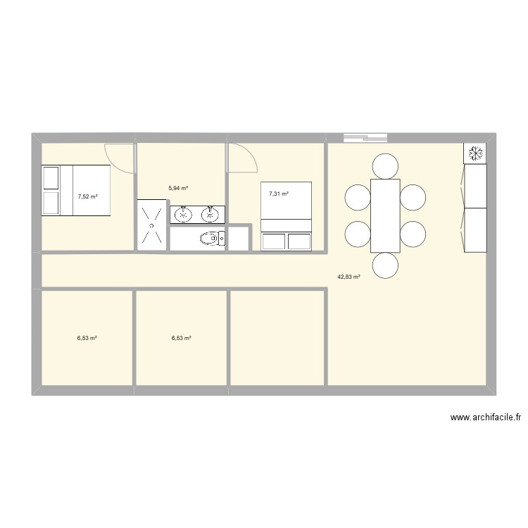 GRANDE AUGUIERE2. Plan de 6 pièces et 77 m2