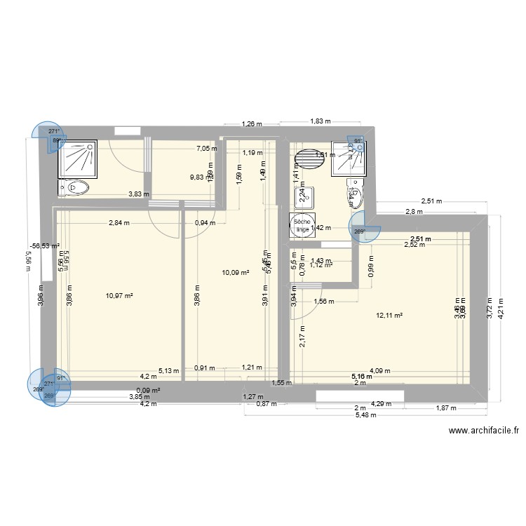 plan pointe 2 CHANBRES ETAGE ESSAI CARO. Plan de 7 pièces et 45 m2