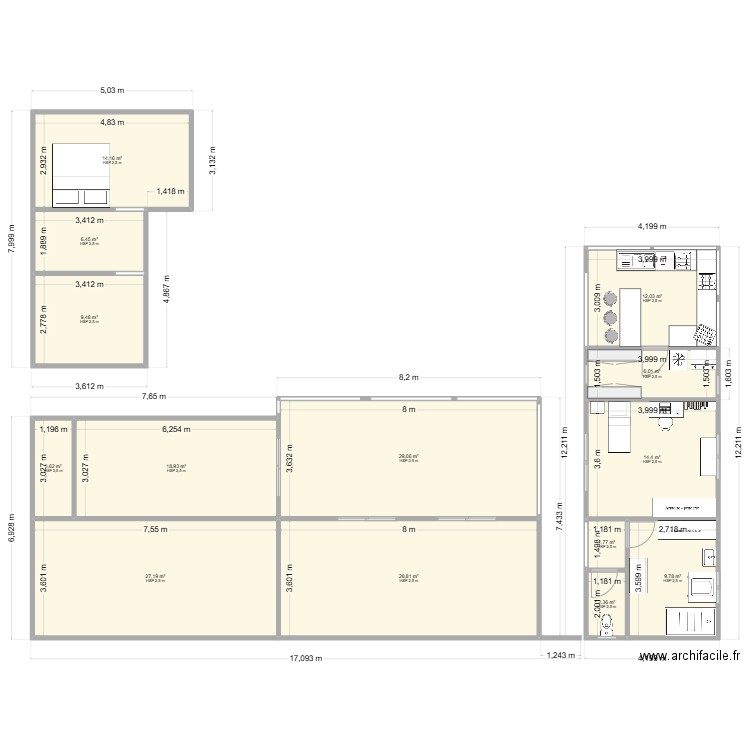 CUISINE. Plan de 14 pièces et 184 m2