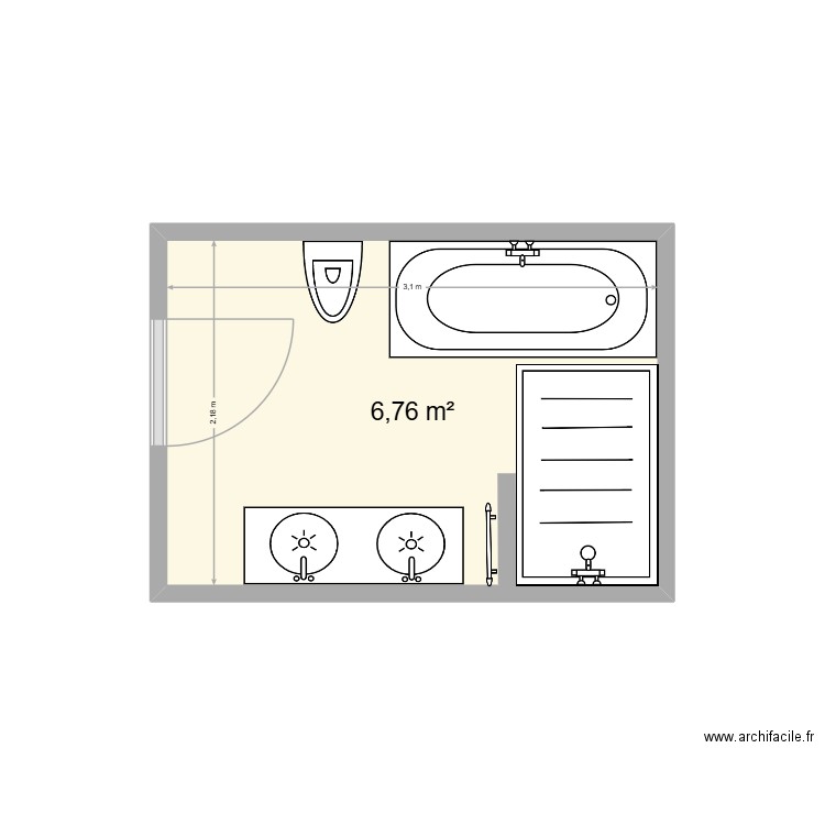 sdb. Plan de 1 pièce et 7 m2