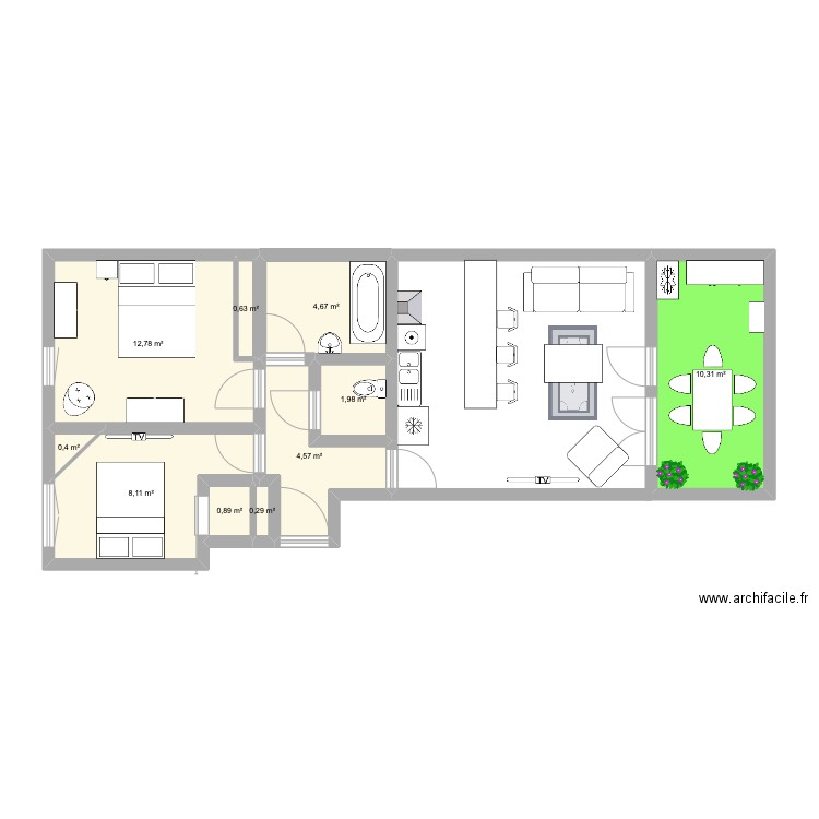 appart maman. Plan de 10 pièces et 45 m2