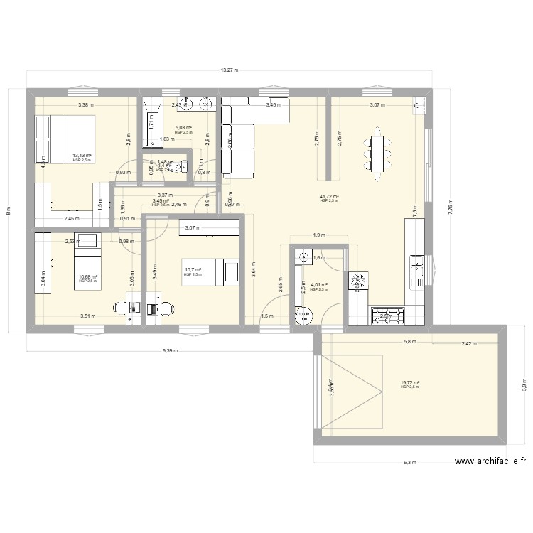 90m2 V2. Plan de 9 pièces et 110 m2