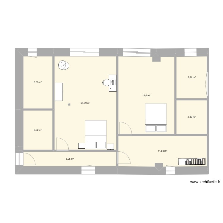 CHAMBRE RDC 2. Plan de 8 pièces et 83 m2