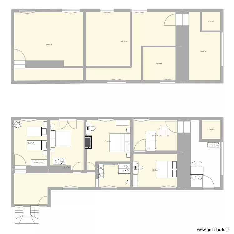 Bitry etage 1 V1. Plan de 11 pièces et 211 m²