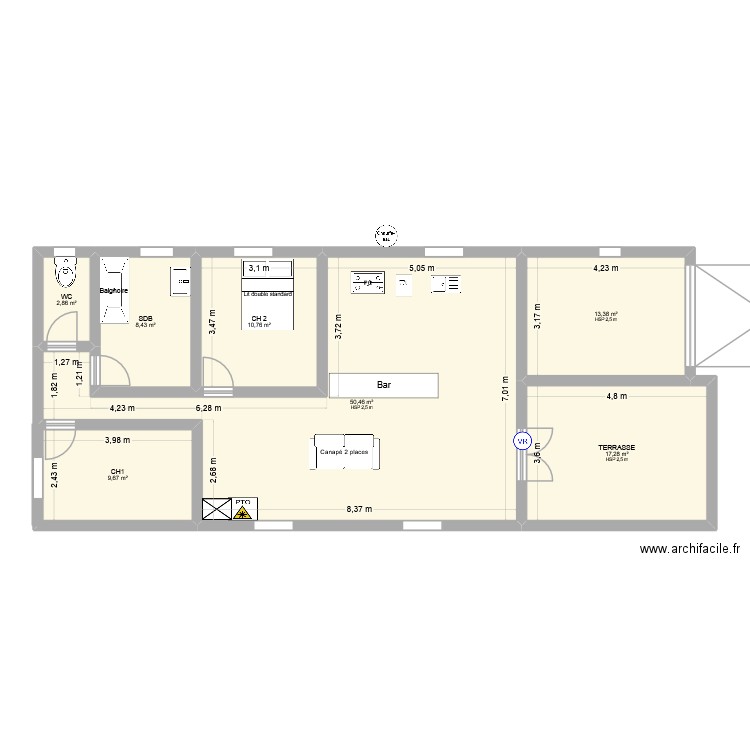 PLAN F3 A REFAIRE. Plan de 5 pièces et 82 m2