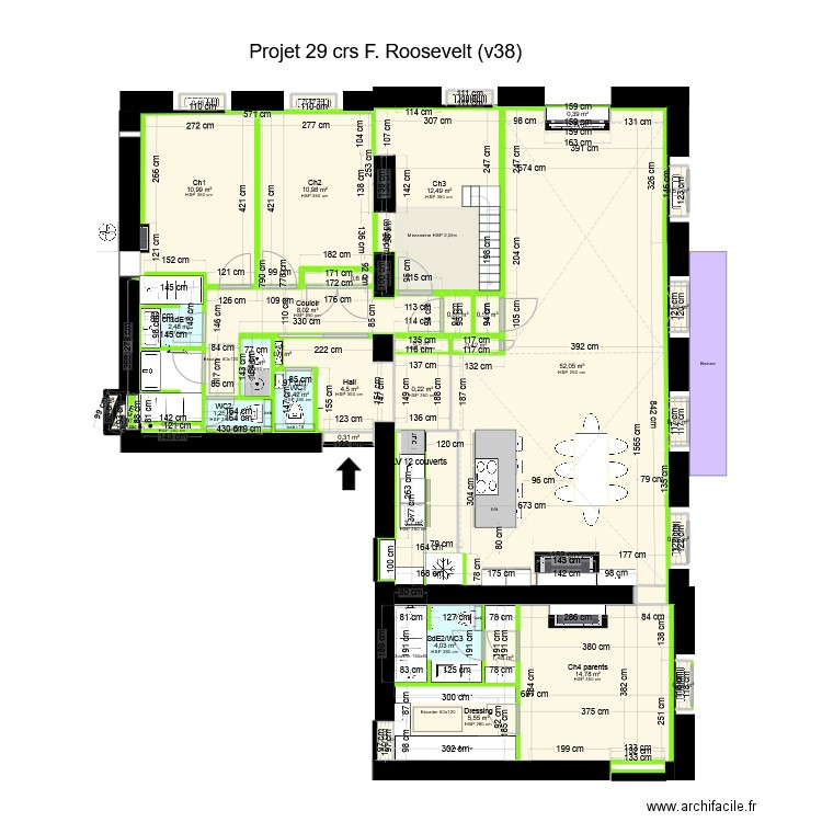 29 crs FR v38 ss meubles. Plan de 39 pièces et 147 m2