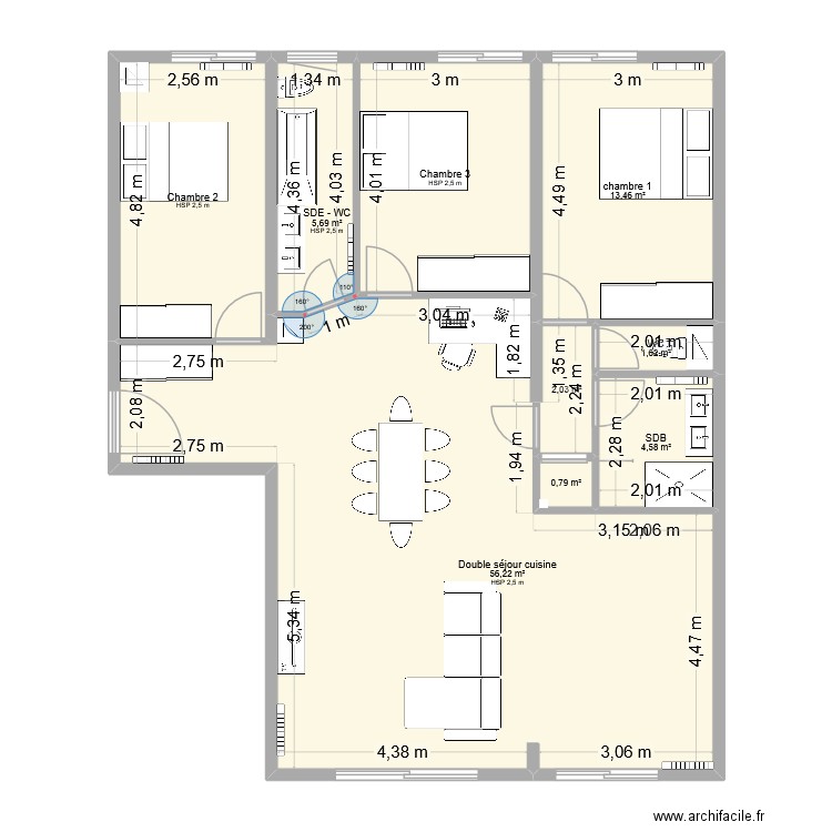 Plan modifié. Plan de 9 pièces et 109 m2