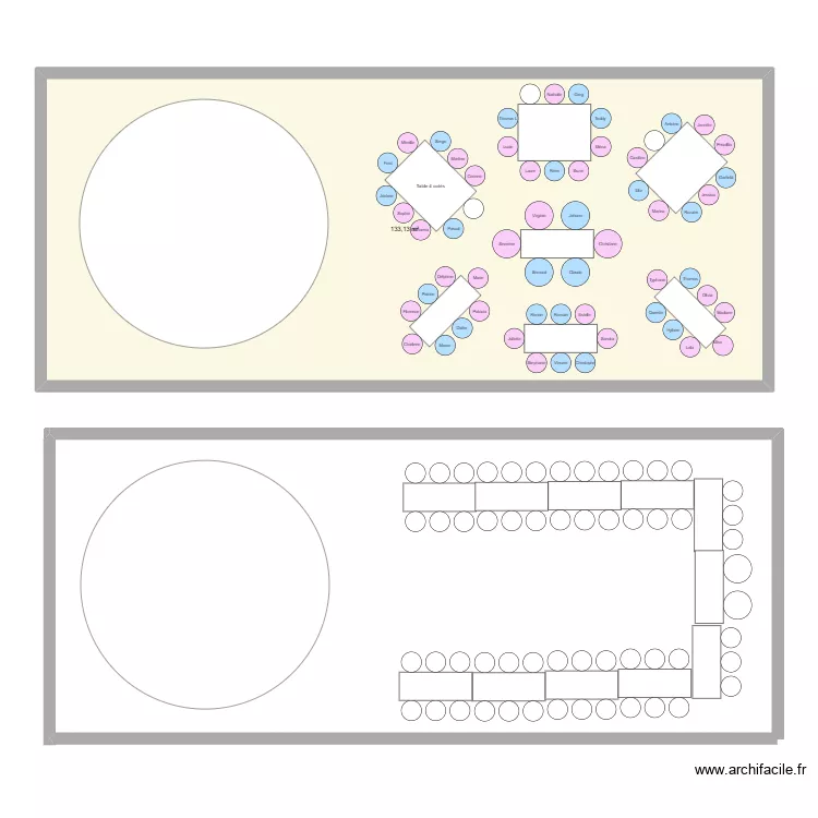 Mariage. Plan de 1  et 133 m²