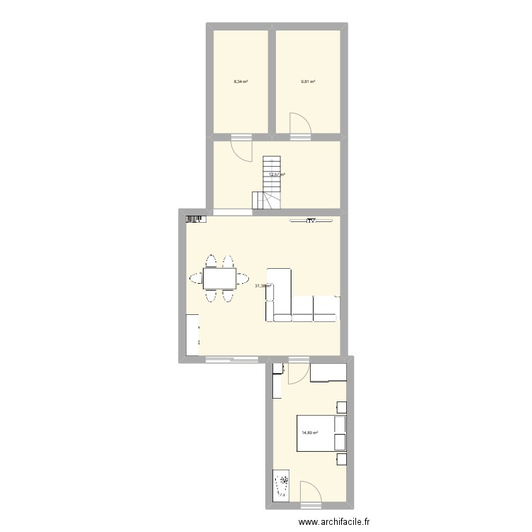 maison 1. Plan de 5 pièces et 77 m2