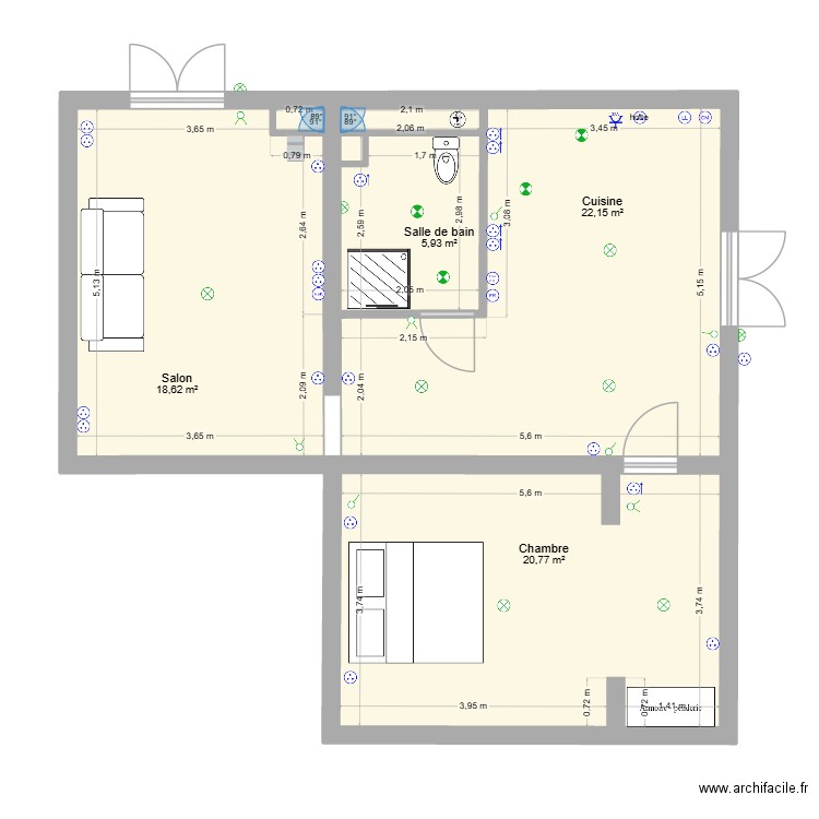 martine. Plan de 4 pièces et 67 m2