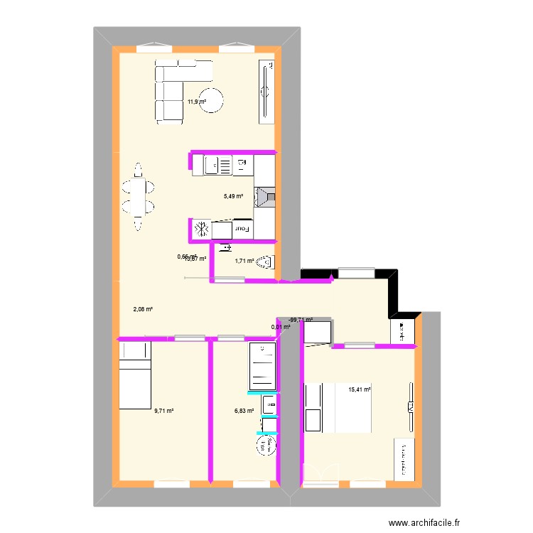 T3 1er etage. Plan de 11 pièces et 67 m2