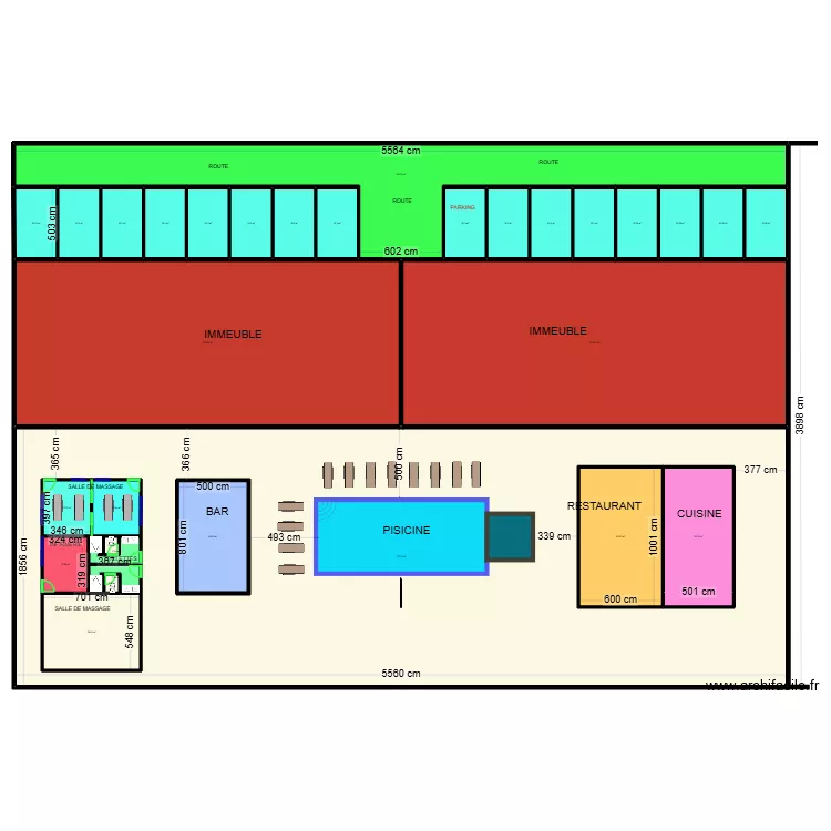 PLAN DE MASSE DE L\'AMENAGEMENT DU TERRAIN. Plan de 31  et 2368 m²