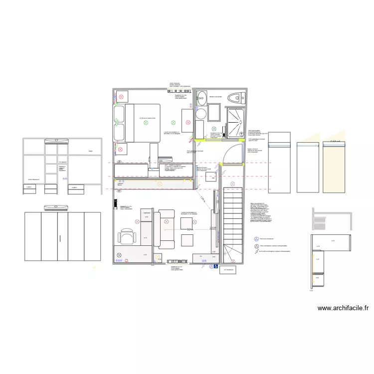 Salon + Chambre + SDB (alternative). Plan de 14  et 47 m²