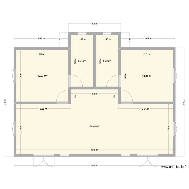 Baan provi. Plan de 5 pièces et 74 m2