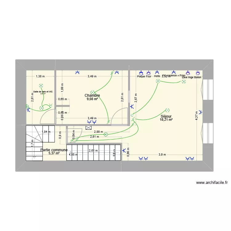Plan 2e &eacute;tage - T2 - Perpi - dagobert. Plan de 4 pièces et 36 m²