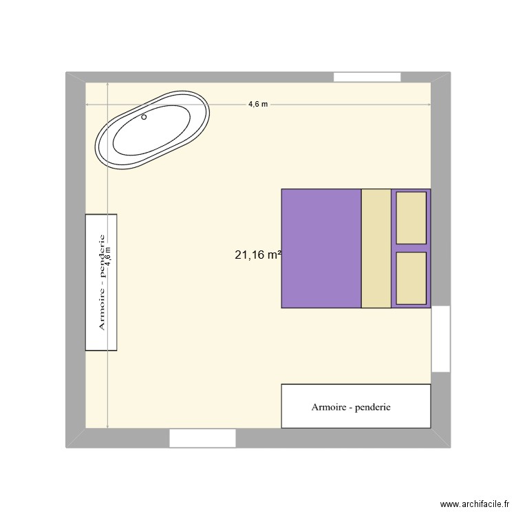 chambre au nord. Plan de 1 pièce et 21 m2