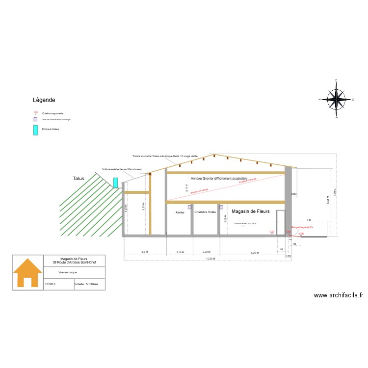vue coupe magasin avec cotations. Plan de 0 pièce et 0 m2