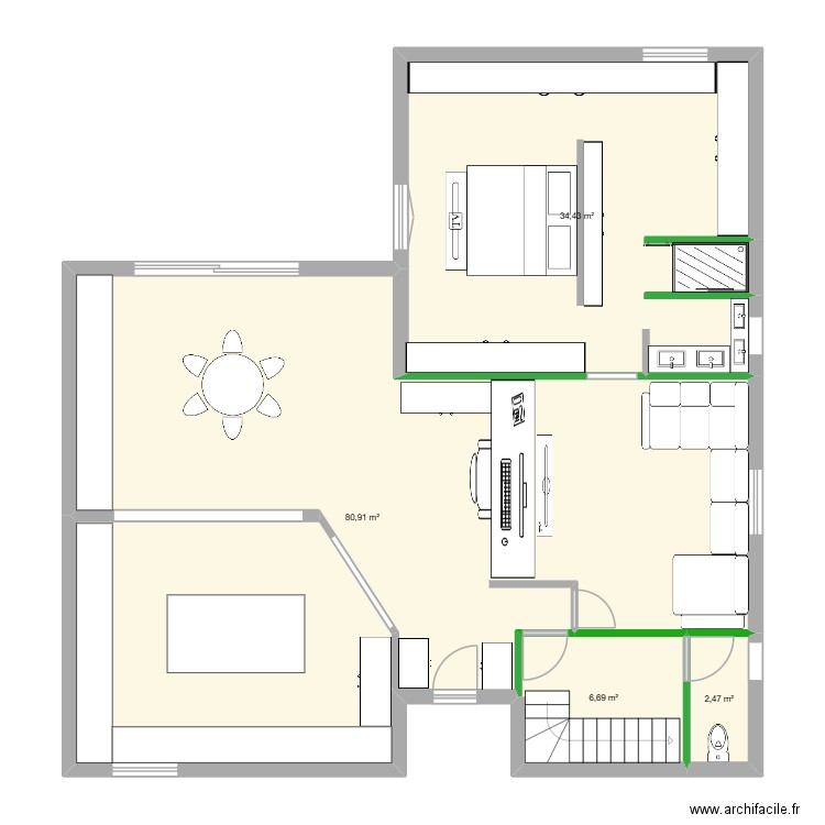 externsion 1. Plan de 4 pièces et 125 m2