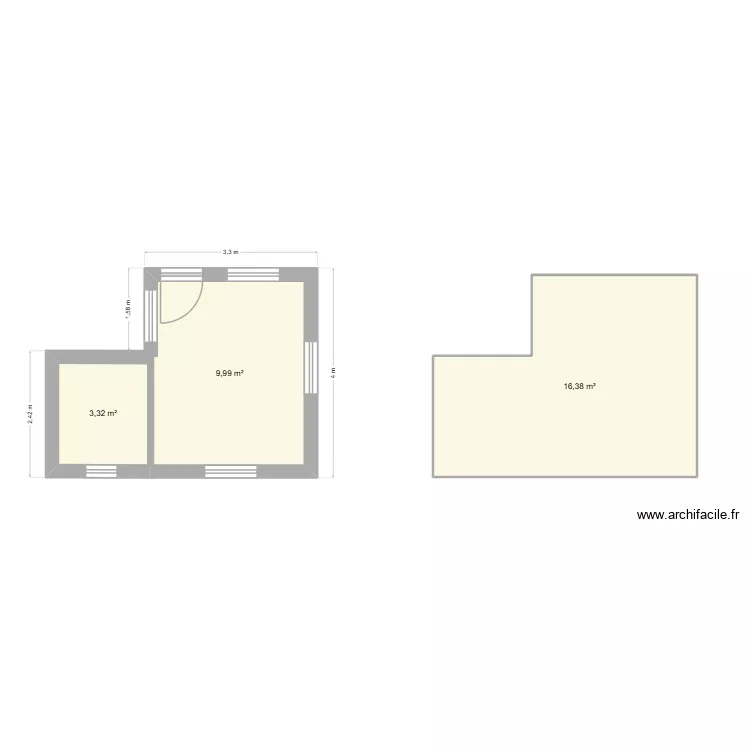 loge le ruisseau. Plan de 3  et 30 m²
