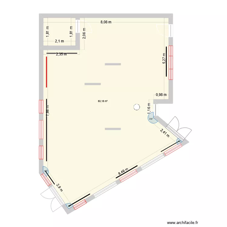 Salle - PO - Expo textuelle. Plan de 1  et 83 m²