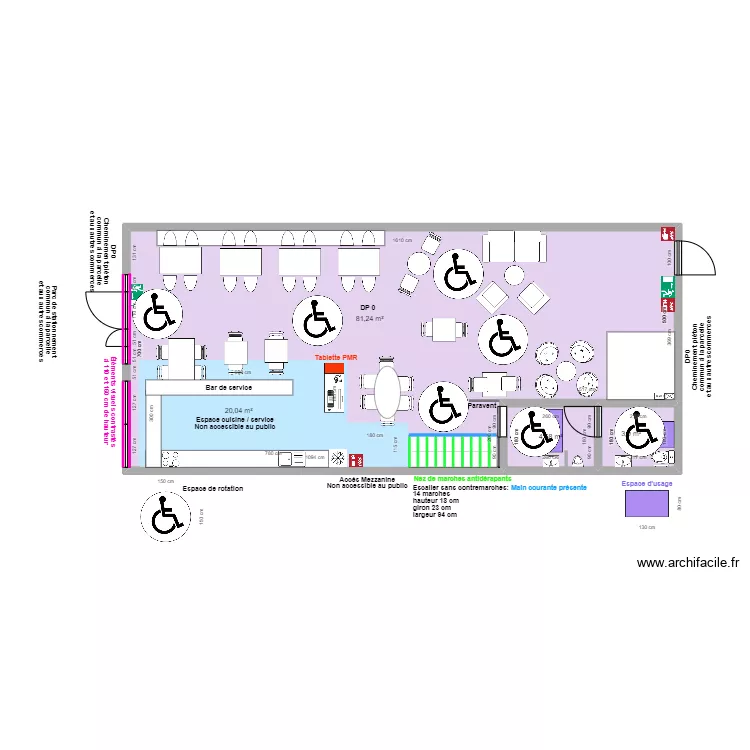 LE BEUZZ CAF&Eacute; RDC APRES TRAVAUX espace de manoeuvre. Plan de 