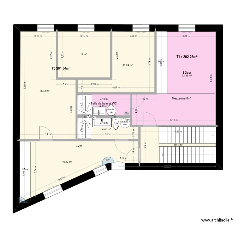 Liberté étage 2 V3. Plan de 8 pièces et 97 m2