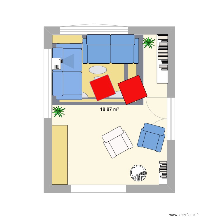 salon. Plan de 1 pièce et 19 m2