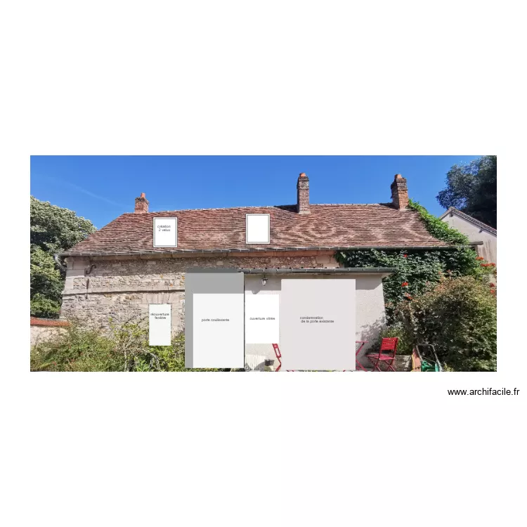 FACADE Nord Ouest modifications pr&eacute;vues. Plan de 