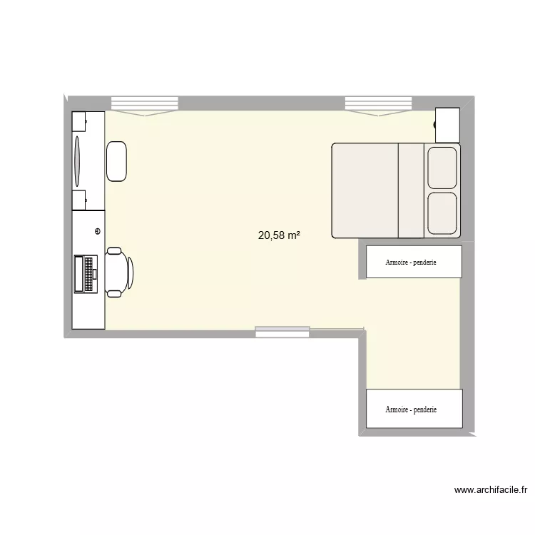 Chambre clea. Plan de 1  et 21 m²