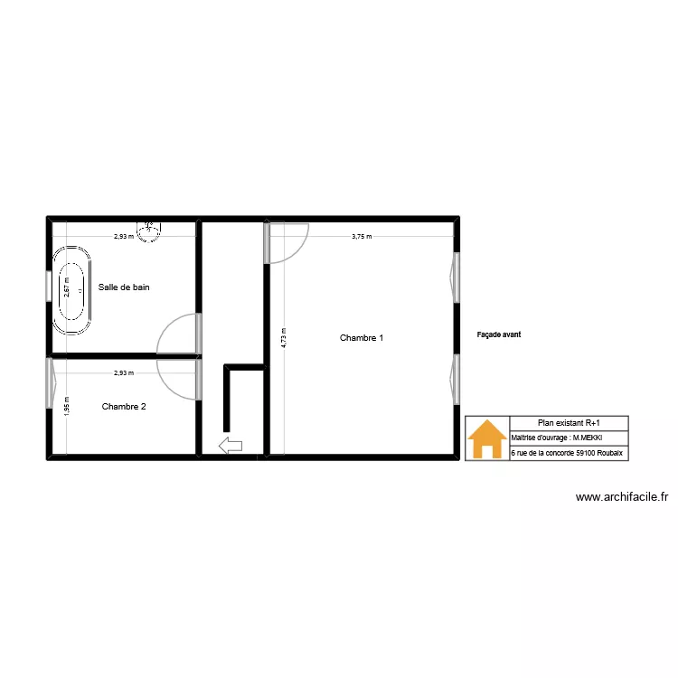 Plan existant MEKKI FATAH R+1. Plan de 4  et 37 m²