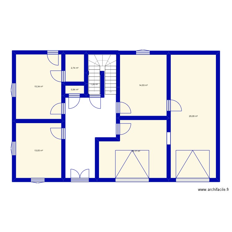 RDC. Plan de 8 pièces et 95 m2