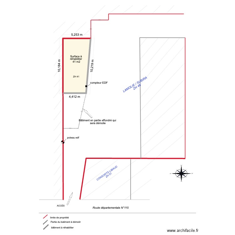 plan de masse grange. Plan de 1 pièce et 44 m2