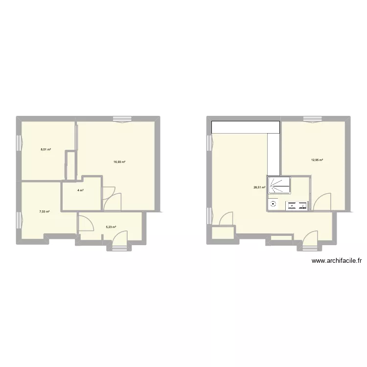 Plan pont vieux. Plan de 7  et 83 m²