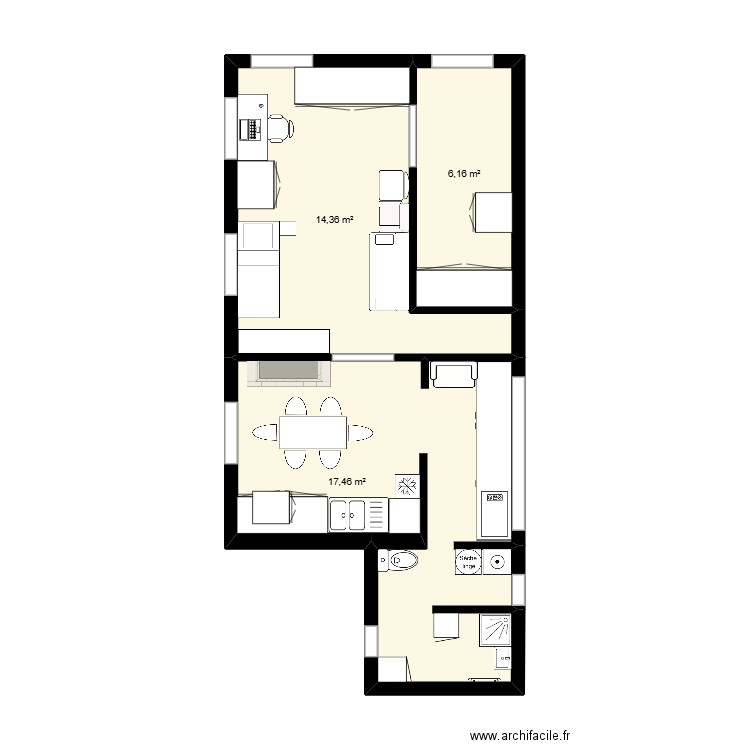 mamy. Plan de 3 pièces et 38 m2