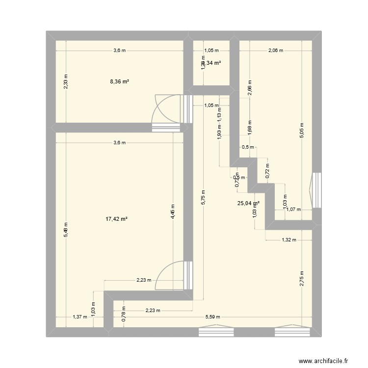 etage actuel. Plan de 4 pièces et 52 m2